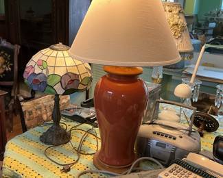 Vintage Tiffany-Style Stained Glass Table Lamp with Tassels and Floral Motifs