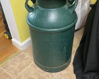 Vintage Green Painted Metal Milk Can