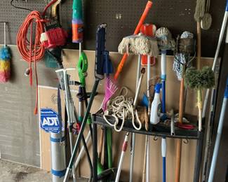 Assorted Household Cleaning Tools and Garden Implements