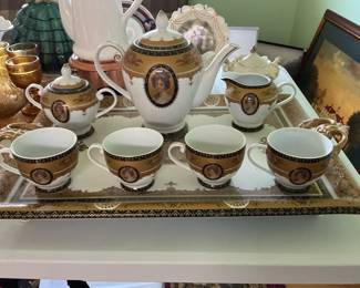 Porcelain Tea Set with Portrait Miniatures and Gold Trim