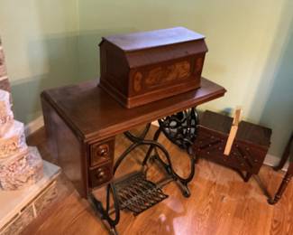 Antique Treadle Sewing Machine with Oak Cabinet