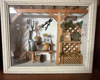 Miniature Garden Shed Diorama in Distressed Shadow Box