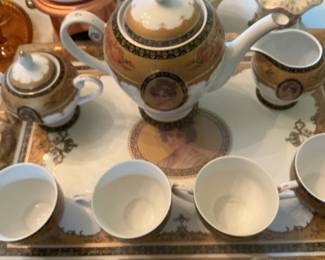 Porcelain Tea Set with Portrait Miniatures and "FK Collection" Mark