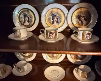 Vintage Western Germany Porcelain Tea Set with Portrait Plates and Cups