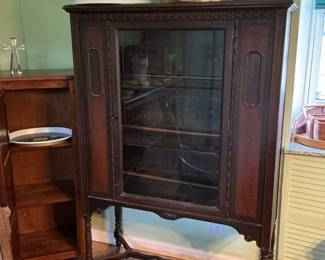 Antique Jacobean Style Walnut China Cabinet