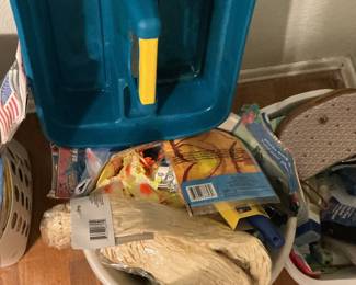 Assorted Holiday Decorations and Rubbermaid FreshWorks Food Storage Containers
