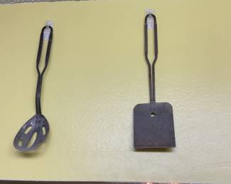 Vintage Hand-Forged Metal Slotted Spoon and Spatula Set