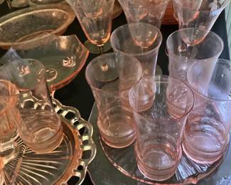 Pink Depression Glassware Set - Cherry Blossom Pattern