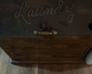 Vintage Wooden Laundry Hamper with "Laundry" Inscription