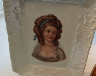 Antique Porcelain Tray with Hand-Painted Portrait - Possibly Limoges