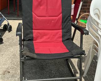 Red and Black Padded Folding Camp Chair with Armrests