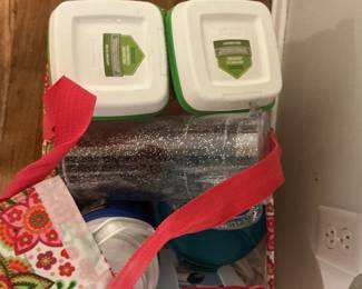 Assorted Holiday Decorations and Rubbermaid FreshWorks Food Storage Containers