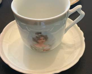 Porcelain Teacup and Saucer Set with Portraiture - Bavaria Schumann