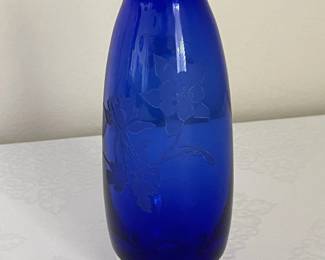 Perry Coyle Signed Cobalt Etched Vase