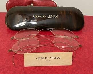 1980s Giorgio Armani Advertising Glasses Case & Wire Rim Glasses Prop