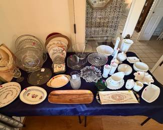 Milk glass collection, plates, trays