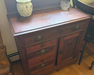 Lot 4: Pair of Antique Pieces, Small Cupboard & Antique Desk w/Chair