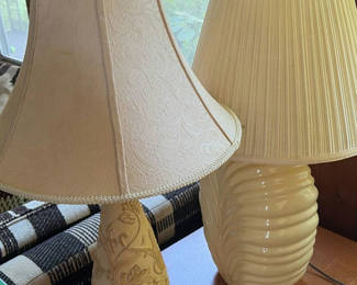 Lot 4: Two Cream-Colored Table Lamps with Distinct Bases