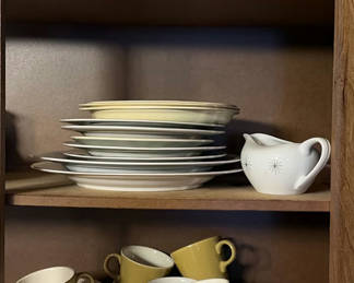 Lot 43: Yellow Mugs, Plates, and Creamer with Filter Cone