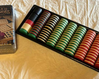 Lot 209: Double-12 Dominoes set with poker chips