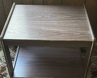 Lot 105: Wooden Two-Tier Side Table with Cosmo AM/FM Digital Clock Radio