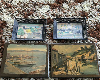 Lot 10: Set of Four Framed Vintage Coastal and Street Scene Art Prints