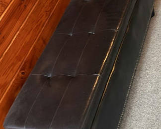 Lot 29: Black leather tufted ottoman bench