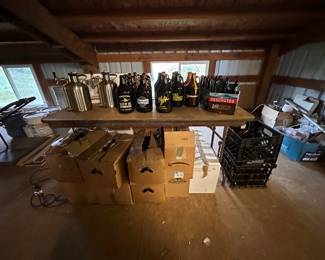 Beer brewing supplies in green barn