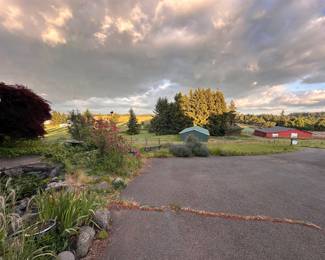 View of green barn from the house