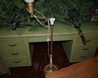 oak desk, vintage floor lamp