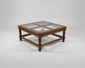 Ethan Allen Royal Charter Oak Square Glass Top Coffee Table