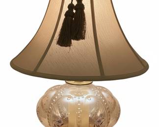 Vintage Hand-Painted Amber Glass Table Lamp with Tassels