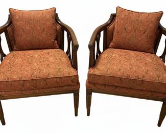 Pair of Henredon French Louis XV Style Upholstered Bergeres