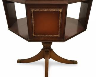 Vintage Octagonal Side Table with Leather Inlay and Pedestal Base