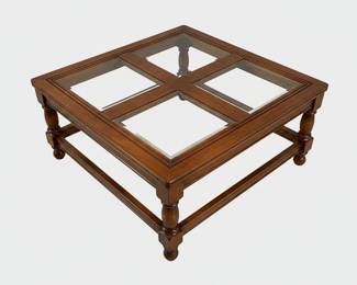 Ethan Allen Royal Charter Oak Square Glass Top Coffee Table