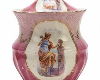 Helena Wolfsohn Dresden Porcelain Lidded Jar with Figurative Scenes
