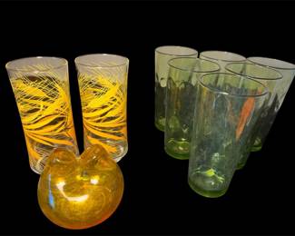Vintage Glass Tumblers And Bid Vase