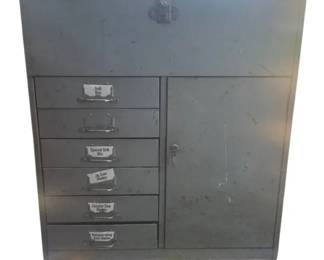 Vintage Industrial Metal Machinists Tool Chest 6 Drawer Cabinet With Key