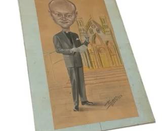 Vintage 1956 Signed Italian Caricature Drawing