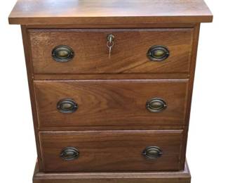 Vintage Wooden 3 Drawer Nightstand With Key