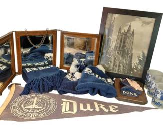 Vintage Wooden Trifold Mirror With Vintage Duke Collection