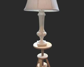 Vintage Neoclassical Carved Alabaster Lamp With Tiered Wooden Accent Table