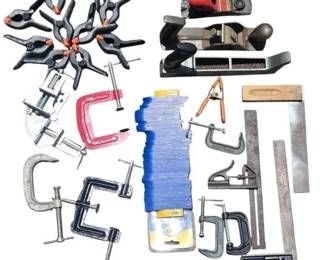 Vintage Modern Woodworking Tool Lot Hand Planes, Squares, Contour Gage And Clamps