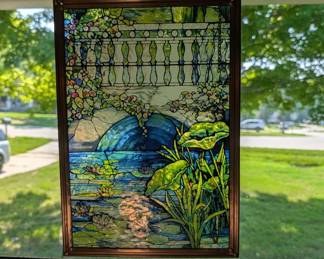 Tiffany "Water Garden" Leaded Glass Window Panel