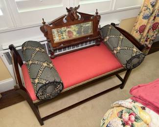 Victorian Settee and Wooden Towel Rack