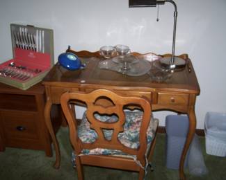 FRENCH PROVINCIAL DESK & CHAIR & SMALLS