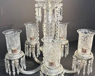 Victorian Style Cut Crystal And Glass Chandelier With 5 Arms With Hurricane Shades