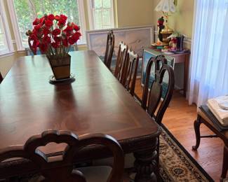 Dining Table and chairs -ornate edge trim and inlay