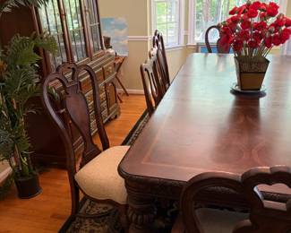 Dining Table and chairs -ornate edge trim and inlay