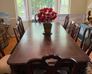 Dining Table and chairs -ornate edge trim and inlay
